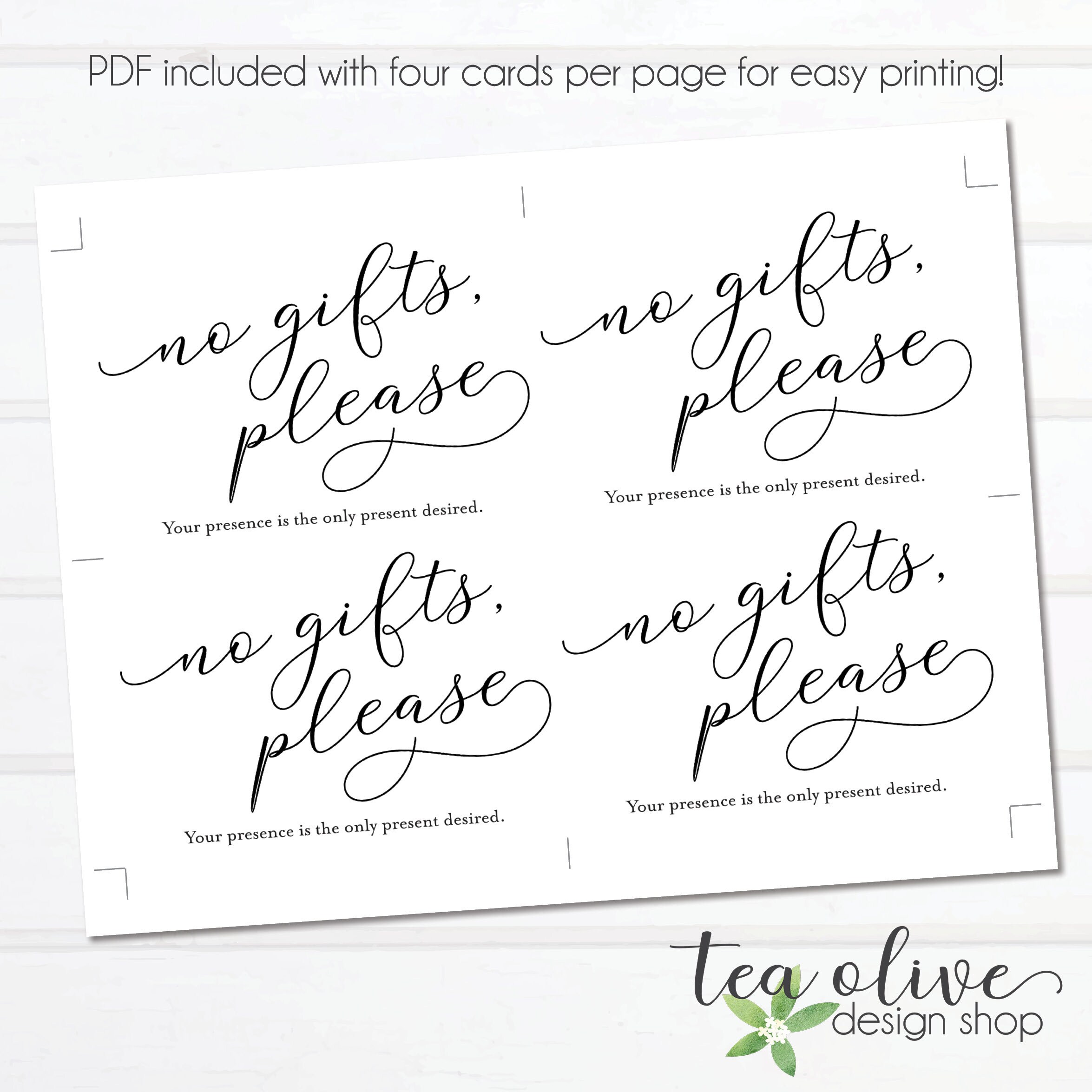 Printable No Gifts Baby Shower or Wedding Shower Insert Card / Etsy