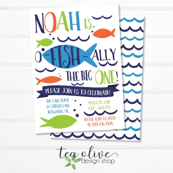 The Big One Fish Birthday Invitation / O-fish-ally One Party Invitation /  Fish Boy Birthday Invitation / Gone Fishing Outdoors Invitation 