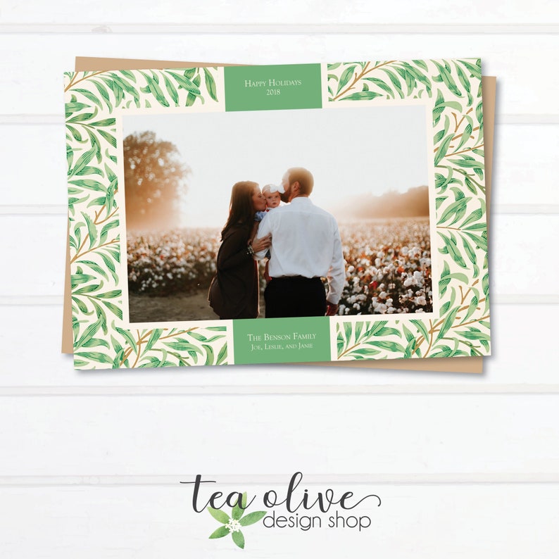 Christmas Photo Card Vintage Holiday Photo Card Printable Christmas Card with Greenery Custom Digital Holiday Card