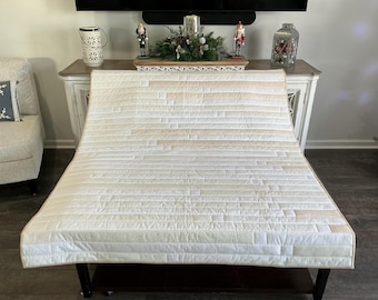 Handmade Quilt Throw - Cozy Neutral Patchwork Blanket, “Milk and Honey”