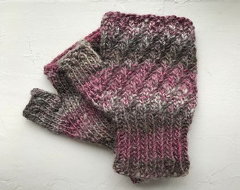 Fingerless mittens | Knit pink mitts small