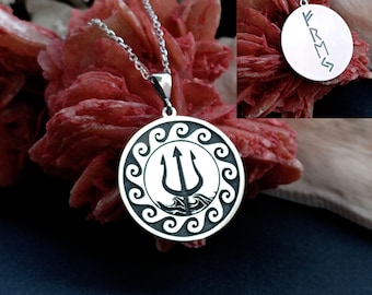 Custom 925 Sterling Silver Poseidon Trident Necklace, Greek Jewelry