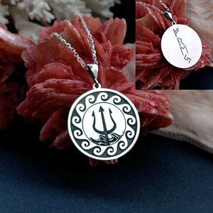 Ancient Greek God Poseidon Trident Necklace, Custom Made Neptune Trident Pendant, Sterling Silver Greece God of the Sea Poseidon Medalion