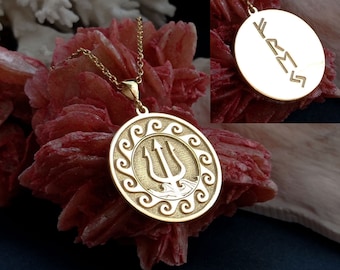 Sterling Silver Poseidon Trident Necklace, Custom Greek God Pendant
