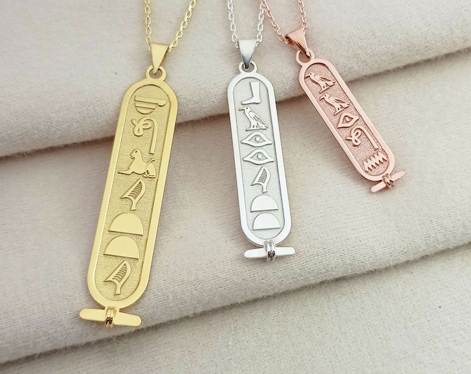 Custom Sterling Silver Egyptian Cartouche Necklace, Hieroglyphic Pendant