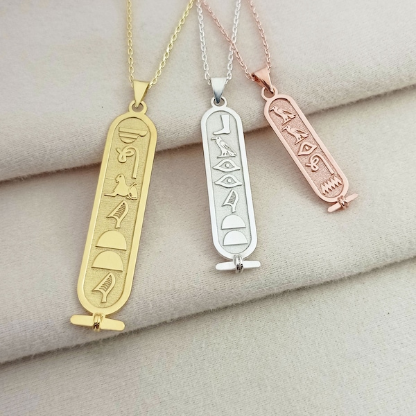 Collier cartouche égyptien, pendentif cartouche sur mesure, bijoux cartouche hiéroglyphique égyptien antique en argent, collier prénom égyptien
