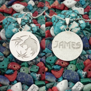 Custom Made Personalized The Witcher Medallion, 925 Sterling Silver The Witcher Necklace with Name, Geralt of Rivia Wolf Necklace