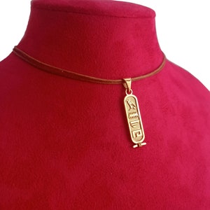 Egypt Cartouche Necklace with Leather Cord, Custom Made Hieroglyph Egypt Necklace Jewelry, 925 Sterling Silver Egyptian Name Necklace