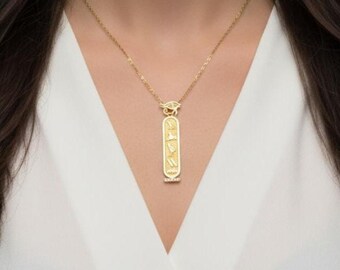 Custom Sterling Silver Egypt Cartouche Necklace, Hieroglyph Jewelry
