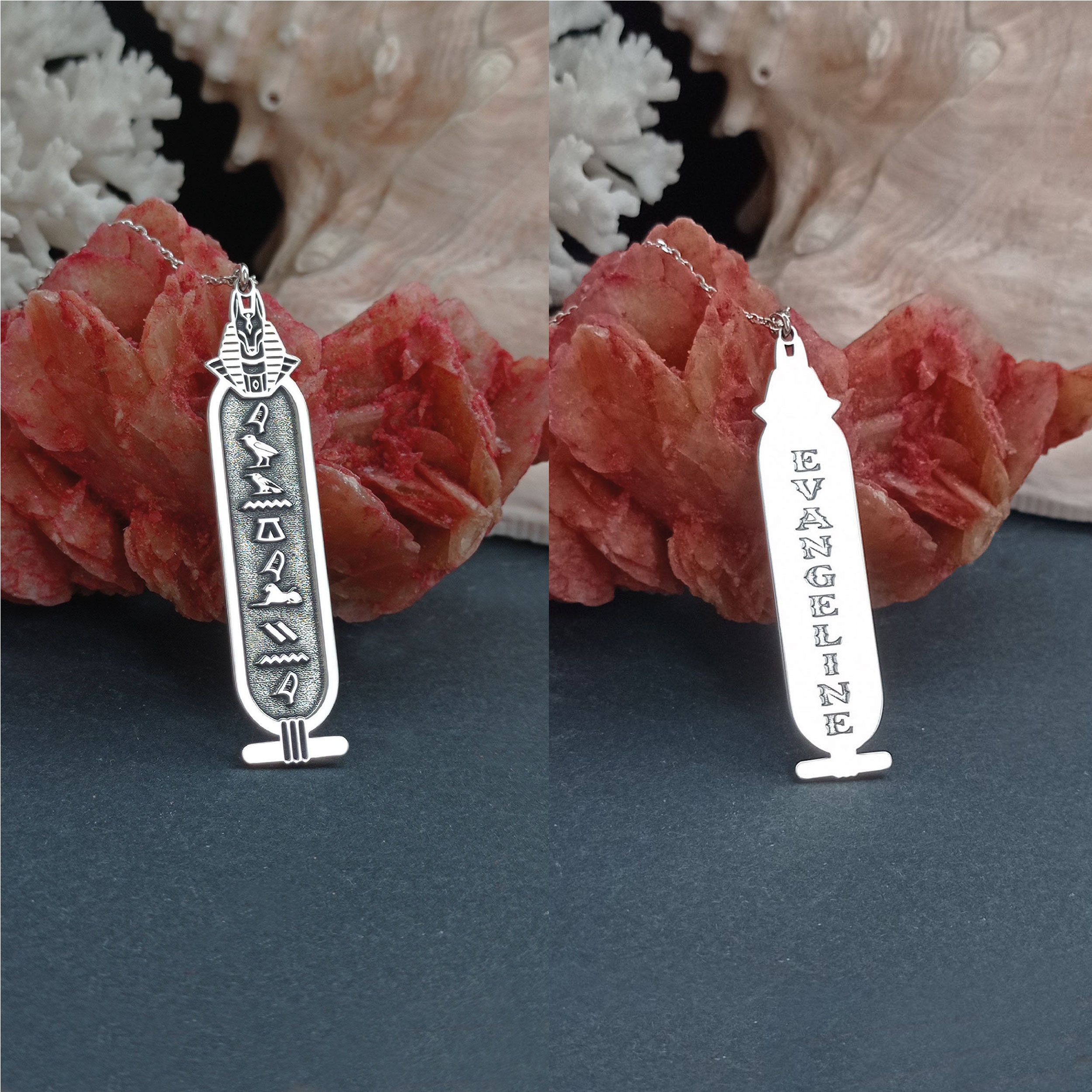 Egyptische God Anubis Cartouche ketting, op maat gemaakte hiëroglief ketting sieraden, 925 sterling zilver dubbelzijdige Egypte hanger met naam