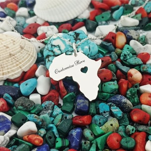 Collar de plata de África, colgante personalizado de la bandera del mapa de África, collar de mapa de país y estado grabable hecho a medida