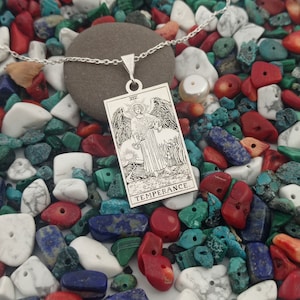 Temperance Double Sided Tarot Card Necklace, Custom Made Spiritual Tarot Card Jewelry, Silver Tarot Pendant, Mystic Jewelry
