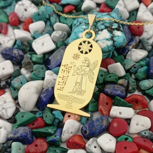 Sumerische Keilschrift Namenshalskette, Anunnaki Anhänger, alte sumerische Mythologie Schmuck, sumerische geflügelte Sonnenscheibenhalskette