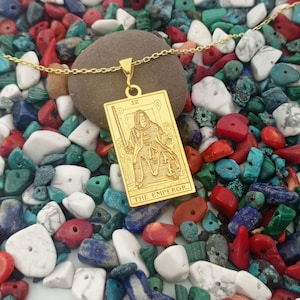 The Emperor Double Sided Pop Art Tarot Card Necklace, Custom Made Spiritual Tarot Card Jewelry, Silver Tarot Pendant, Mystic Jewelry