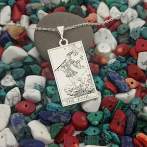 The Fool Double Sided Tarot Card Necklace, Custom Made Spiritual Tarot Card Jewelry, Silver Tarot Pendant, Mystic Jewelry