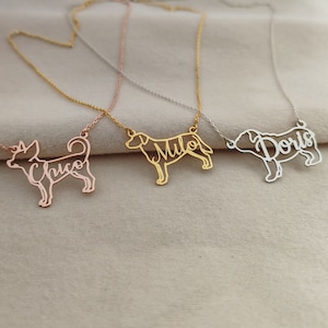Dog Name Necklace, Personalized Pet Necklace, Dog Memorial Necklace, Custom Dog Silhouette Name Necklace, Dog Memorial Gift For Dog Mom