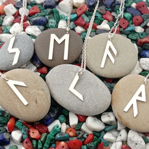 Custom Made Silver Viking Initial Necklace, Personalized Nordic Initials and Runic Letter Symbols Necklace, Elder Futhark Necklace