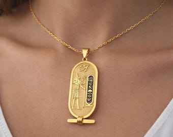 Sterling Silver Anubis Cartouche Necklace, Egyptian Hieroglyph Pendant, Custom Name Jewelry