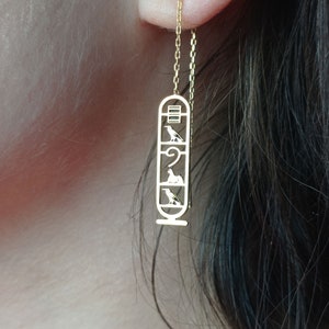 Egypt Cartouche Earrings, Personalized Hieroglyph Egypt Jewelry, Custom Made Hieroglyph Earrings, 925 Sterling Silver Egyptian Name Earrings