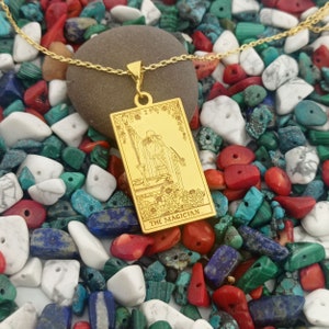 The Magician Double Sided Pop Art Tarot Card Necklace, Custom Made Spiritual Tarot Card Jewelry, Silver Tarot Pendant, Mystic Jewelry