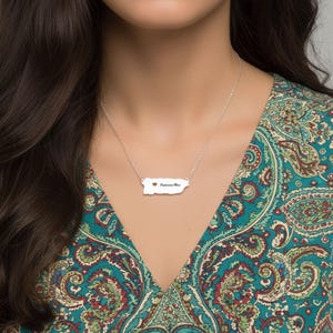 Sterling Silver Puerto Rico Map Necklace, Personalized Name Pendant
