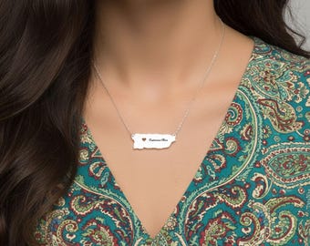 Sterling Silver Puerto Rico Map Necklace, Personalized Name Pendant