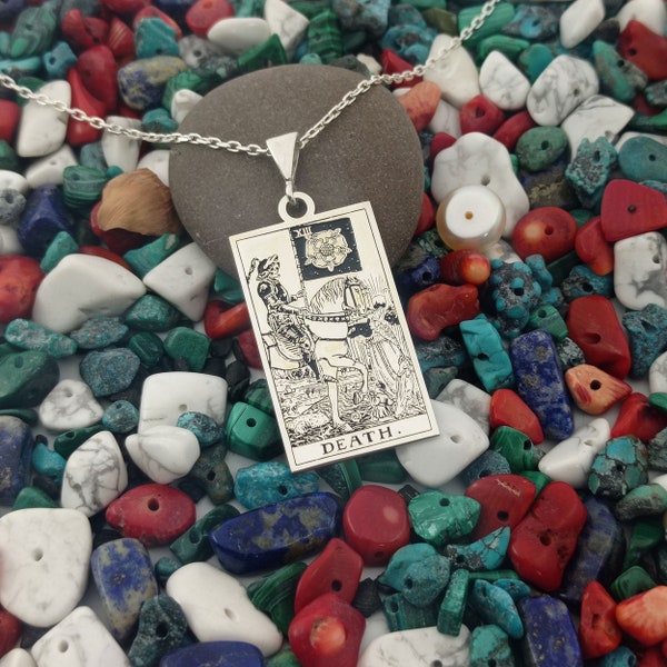 Death Double Sided Tarot Card Necklace, Custom Made Spiritual Tarot Card Jewelry, Silver Tarot Pendant, Mystic Jewelry
