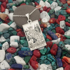 The Empress Double Sided Tarot Card Necklace, Custom Made Spiritual Tarot Card Jewelry, Silver Tarot Pendant, Mystic Jewelry