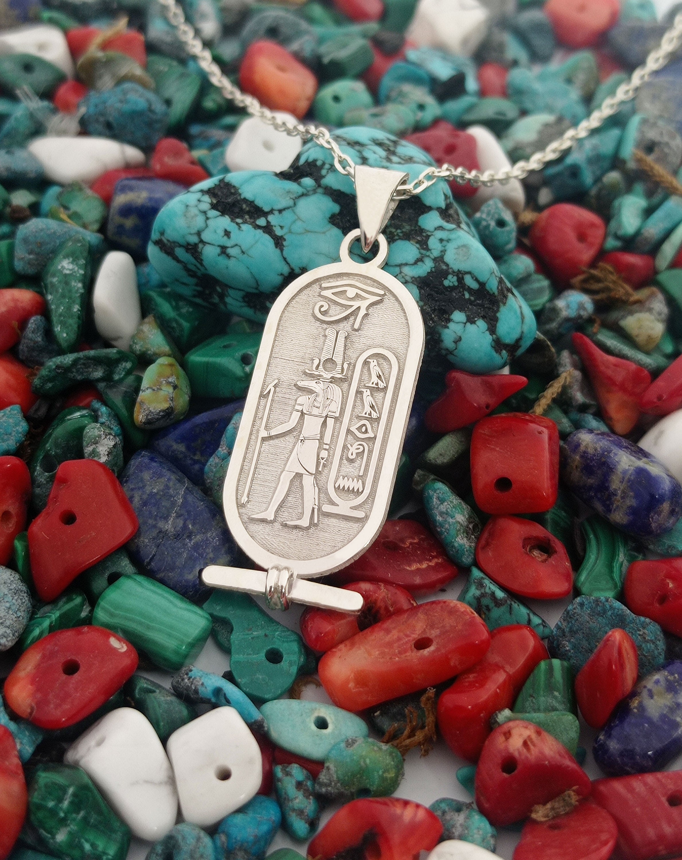 Egyptian Cartouche God Sobek Necklace, Hieroglyph Necklace Jewelry, Custom Made Necklace, 925 Sterling Silver Egypt Necklace with Name