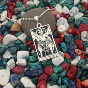 Der Teufel, Doppelseitiger Tarot Karten Anhänger, Silber Tarot Karte, Silber Schmuck, Silber Schmuck