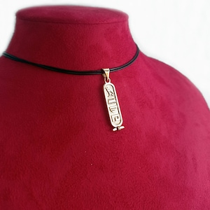 Egypt Cartouche Necklace with Leather Cord, Custom Made Hieroglyph Egypt Necklace Jewelry, 925 Sterling Silver Egyptian Name Necklace