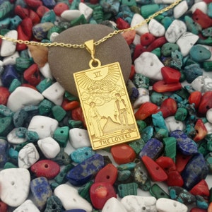 Die Liebenden Pop Art Tarot Karte Halskette, Nach Maß Spiritueller Tarot Karte Schmuck, Silber Tarot Anhänger, Mystischer Schmuck