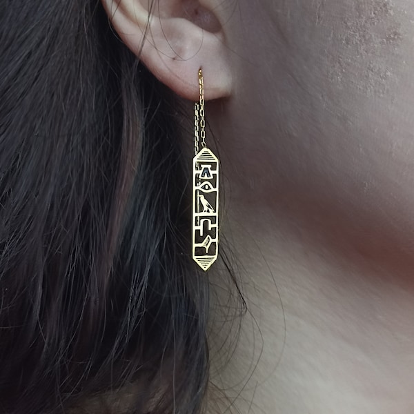 Egypt Cartouche Earrings, Personalized Hieroglyph Egypt Jewelry, Custom Made Hieroglyph Earrings, 925 Sterling Silver Egyptian Name Earrings