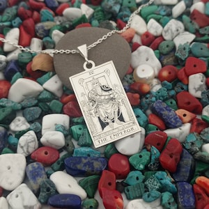 The Emperor Double Sided Tarot Card Necklace, Custom Made Spiritual Tarot Card Jewelry, Silver Tarot Pendant, Mystic Jewelry