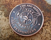 Firefighter Antique Patina Custom Challenge Coin Medallion Hobo Nickel Worry Fiddle EDC 1 oz Copper Fire Rescue First Responder Gift