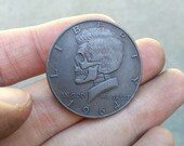 Hobo Nickel Kennedy Skull Dark Patina Custom Coin Worry Fiddle EDC Challenge Coin Silver Plated Copper 1964 Half Dollar Replica