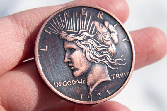 Peace Dollar Replica Challenge Coin | EDC Worry Fiddle Coin | Custom Patina | 1 oz Copper Coin | USA Flag Eagle | 1921 Lady Liberty Gift