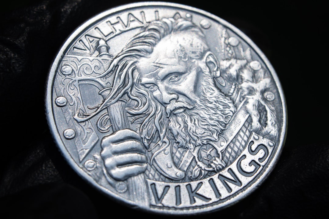 1oz Antiqued Silver Valhalla Vikings Challenge Coin Everyday Carry