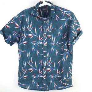 Men&#39;s 90s Tropical Summer Shirt - Vintage Blue Green Beach Shirt - Retro Festival Button-Up - Boho Summer Vacation Shirt