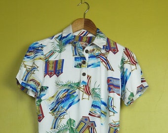 90s Hawaiian Beach Dress / Tropical Summer Dress / Sleeveless Aloha Dress / Womens Tiki Dress / Novelty Dress / small