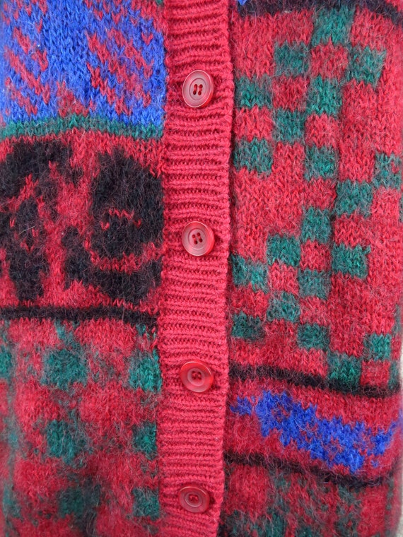 Red Abstract Pattern Cardigan / Vintage Mohair Wo… - image 5