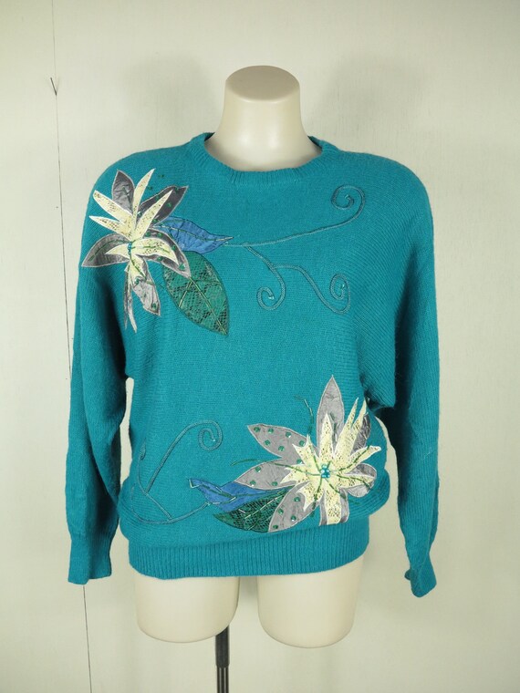 Embellished 80s Jumper / Embroidered Vintage Pull… - image 3