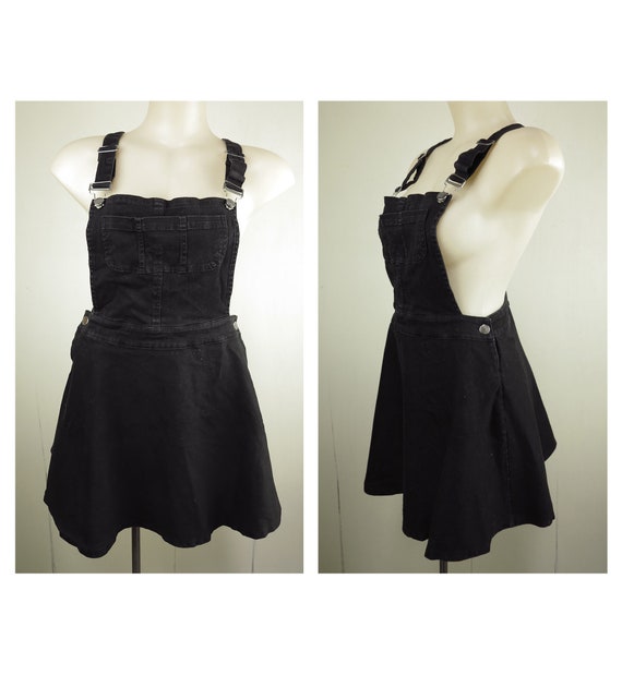 Black Denim Pinafore / Mini Summer Dress / Vintage