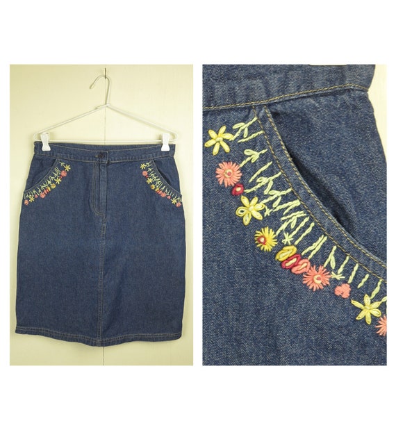 embroidered denim mini skirt