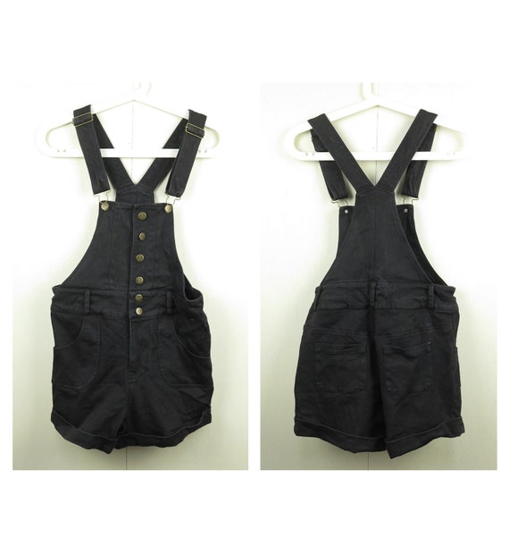 Black Denim Overall Shorts / Vintage Overalls / 90