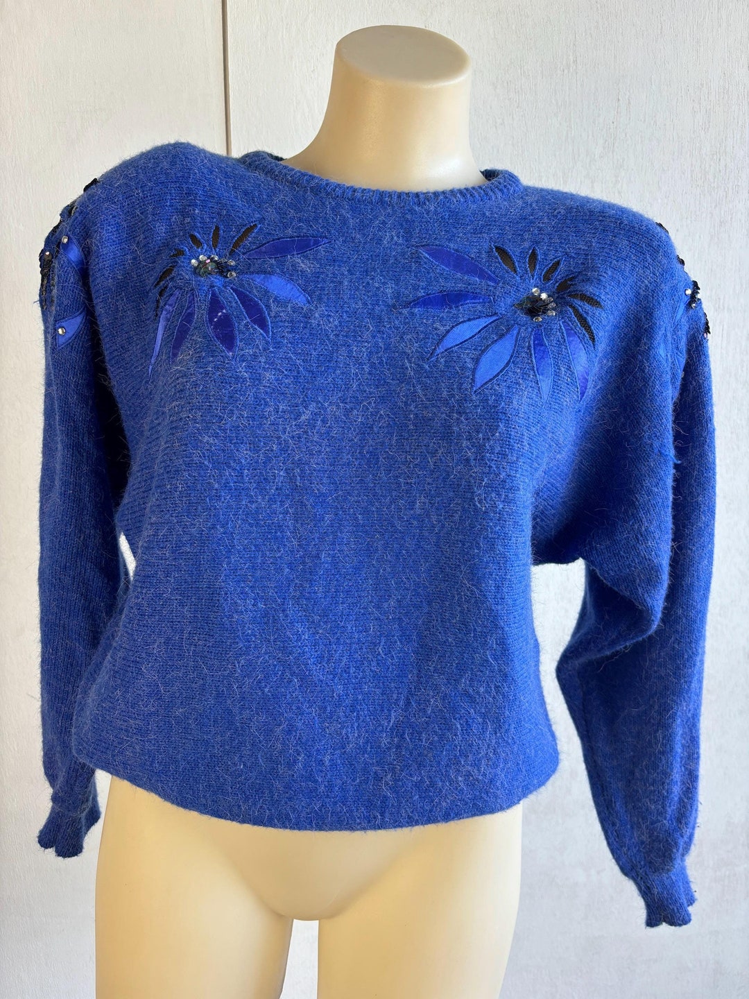 Vintage Embellished 80s Vintage Sweater Royal Blue Sequin & Beaded ...
