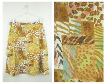 Falda con estampado animal / Falda midi con estampado de cebra, tigre y leopardo / Falda de color tierra / Boho / Boho Chic / Tropical / Safari / Talla 14 Grande