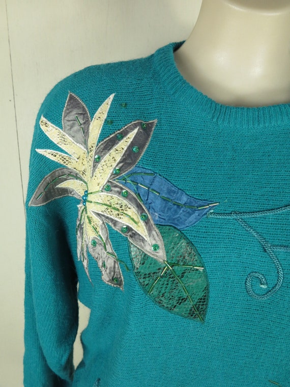 Embellished 80s Jumper / Embroidered Vintage Pull… - image 5