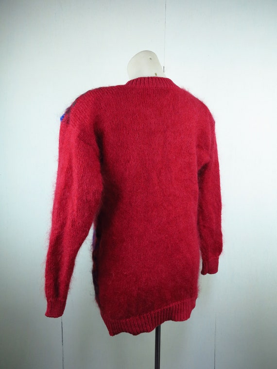 Red Abstract Pattern Cardigan / Vintage Mohair Wo… - image 10