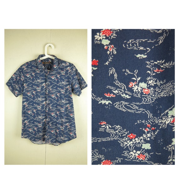 Blue Hawaiian Shirt Mens Tropical Shirt Vintage B… - image 1